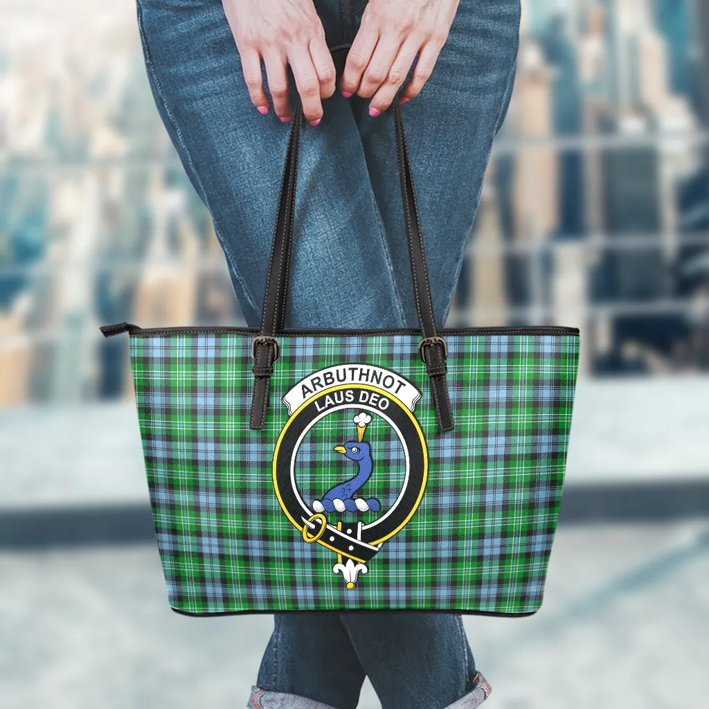 Arbuthnot Ancient Tartan Leather Tote Bag with Family Crest