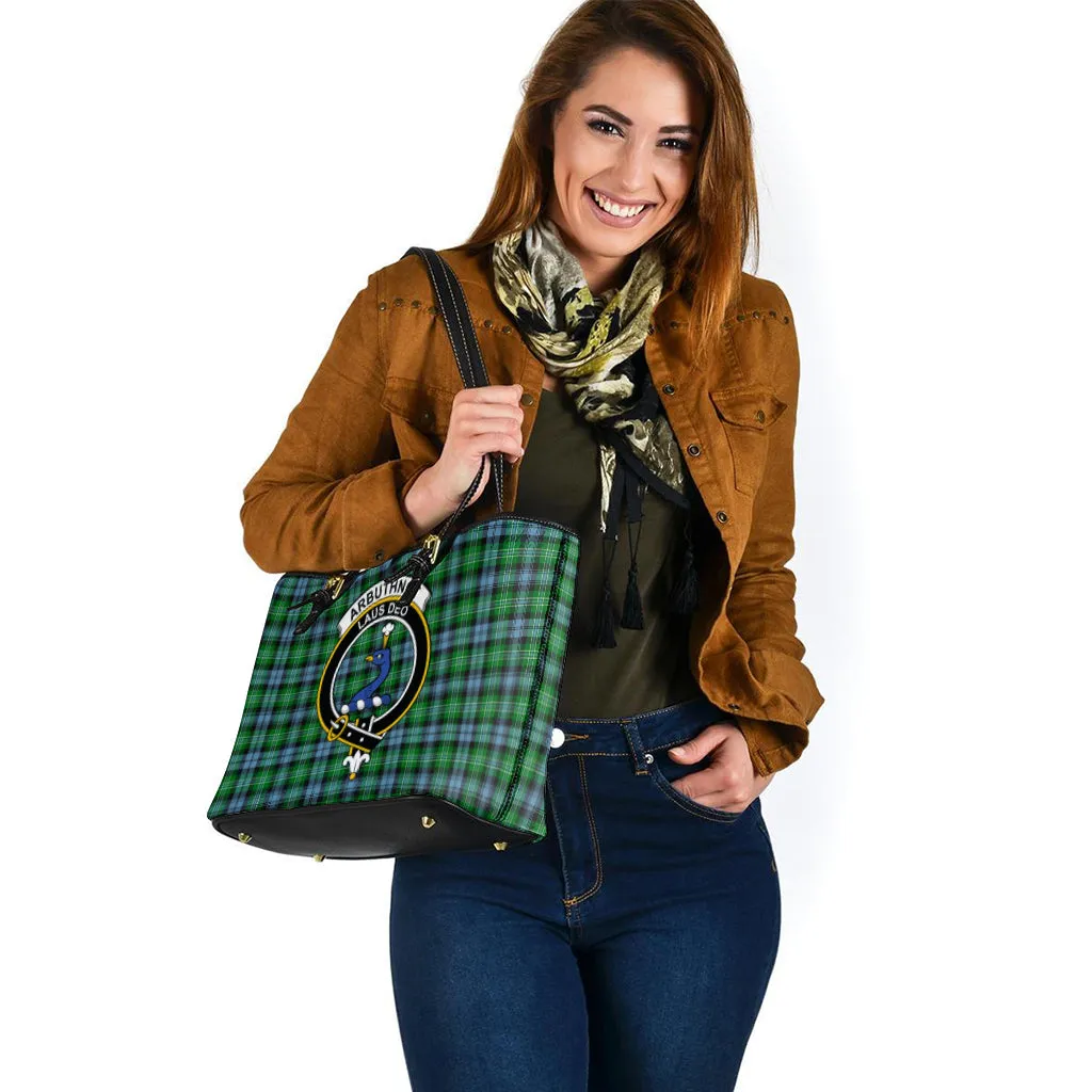 Arbuthnot Ancient Tartan Leather Tote Bag with Family Crest