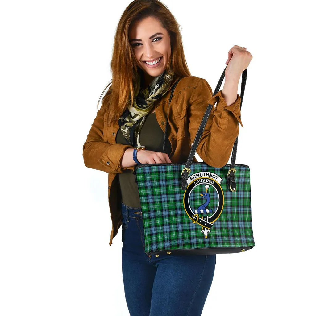 Arbuthnot Ancient Tartan Leather Tote Bag with Family Crest