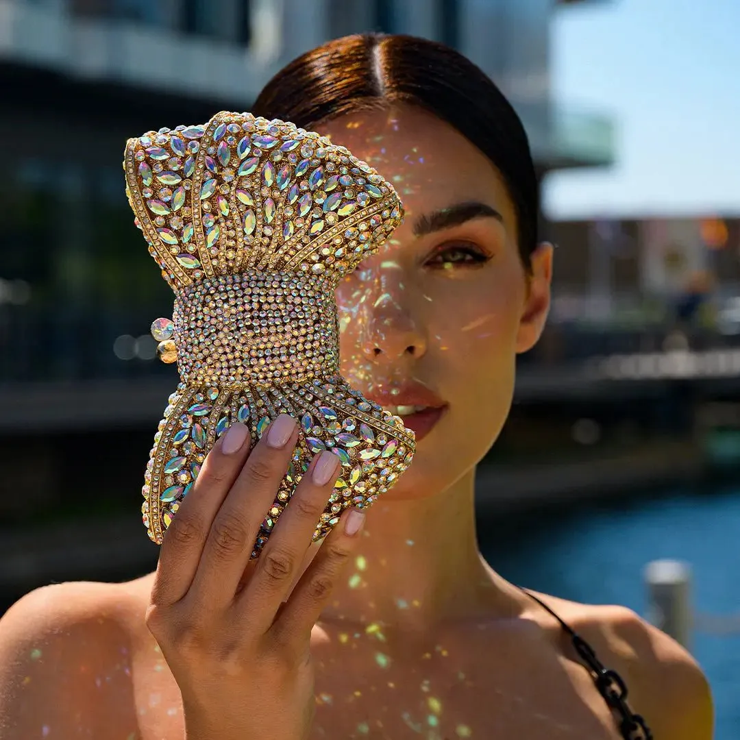 Aurora | A Rhinestone Ribbon Clutch Bag for Red Carpet Glamour