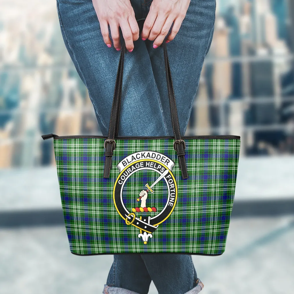 Blackadder Tartan Leather Tote Bag with Family Crest