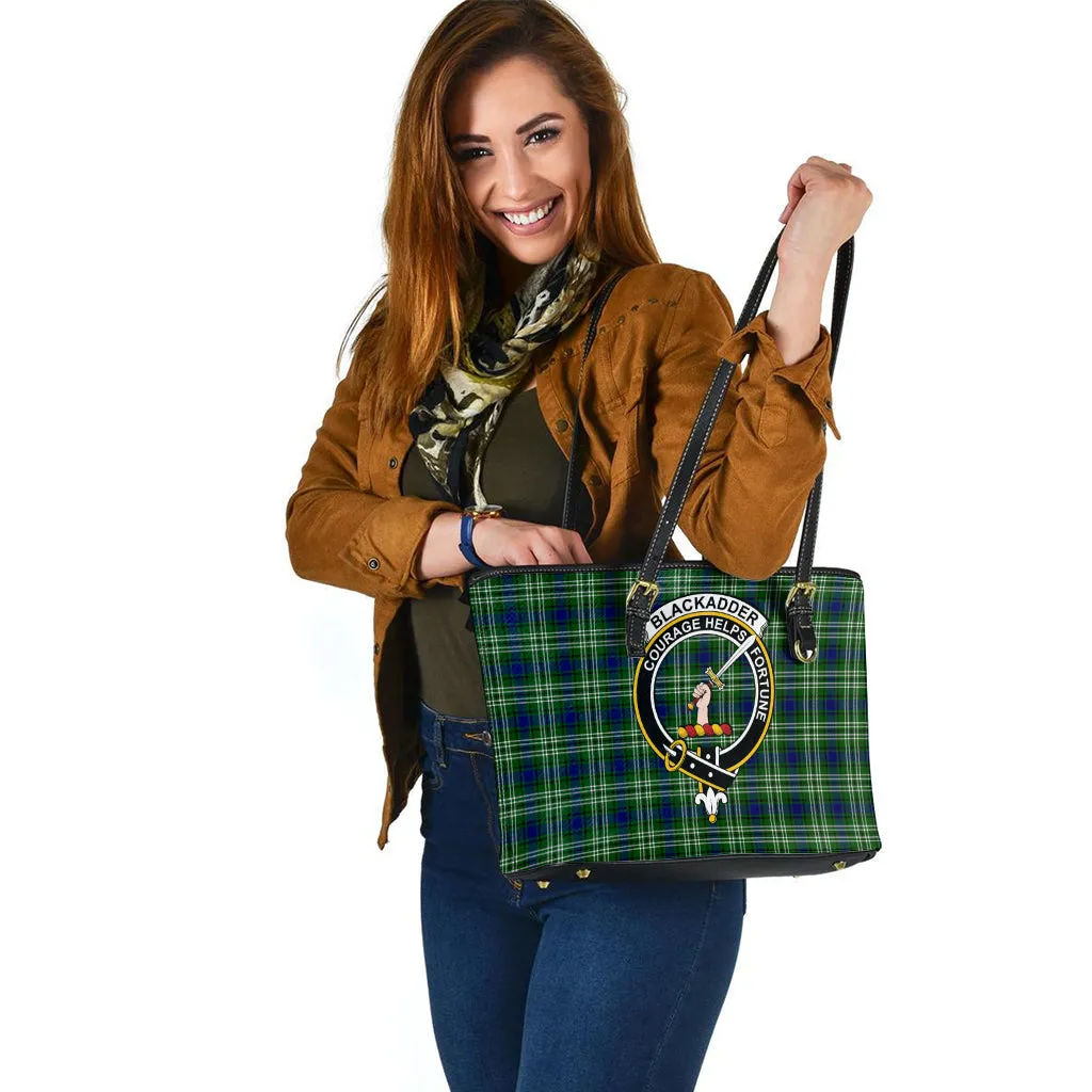 Blackadder Tartan Leather Tote Bag with Family Crest