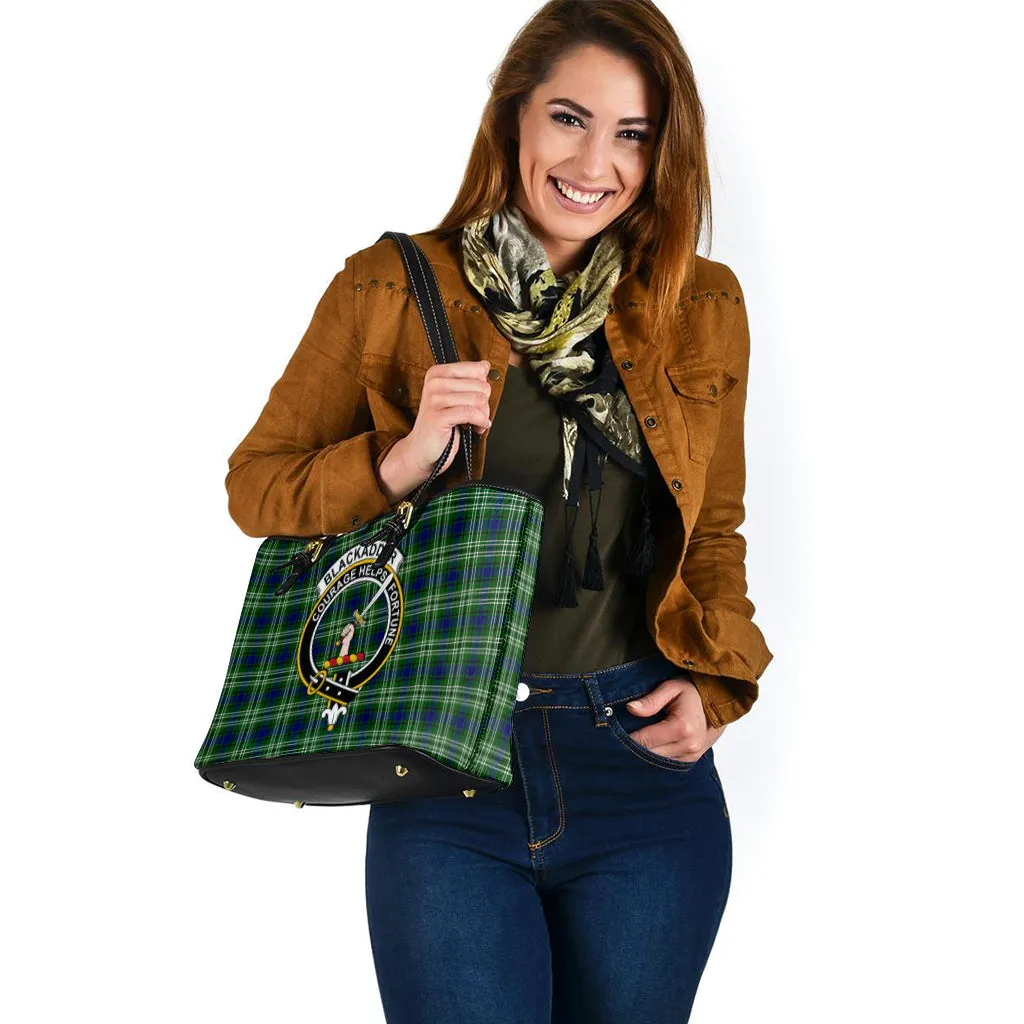 Blackadder Tartan Leather Tote Bag with Family Crest