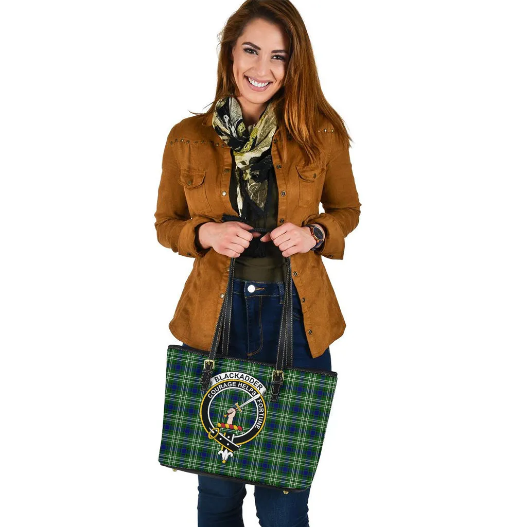Blackadder Tartan Leather Tote Bag with Family Crest