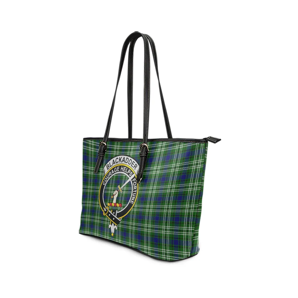 Blackadder Tartan Leather Tote Bag with Family Crest