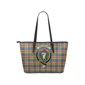 Buchanan Ancient Tartan Leather Tote Bag with Family Crest