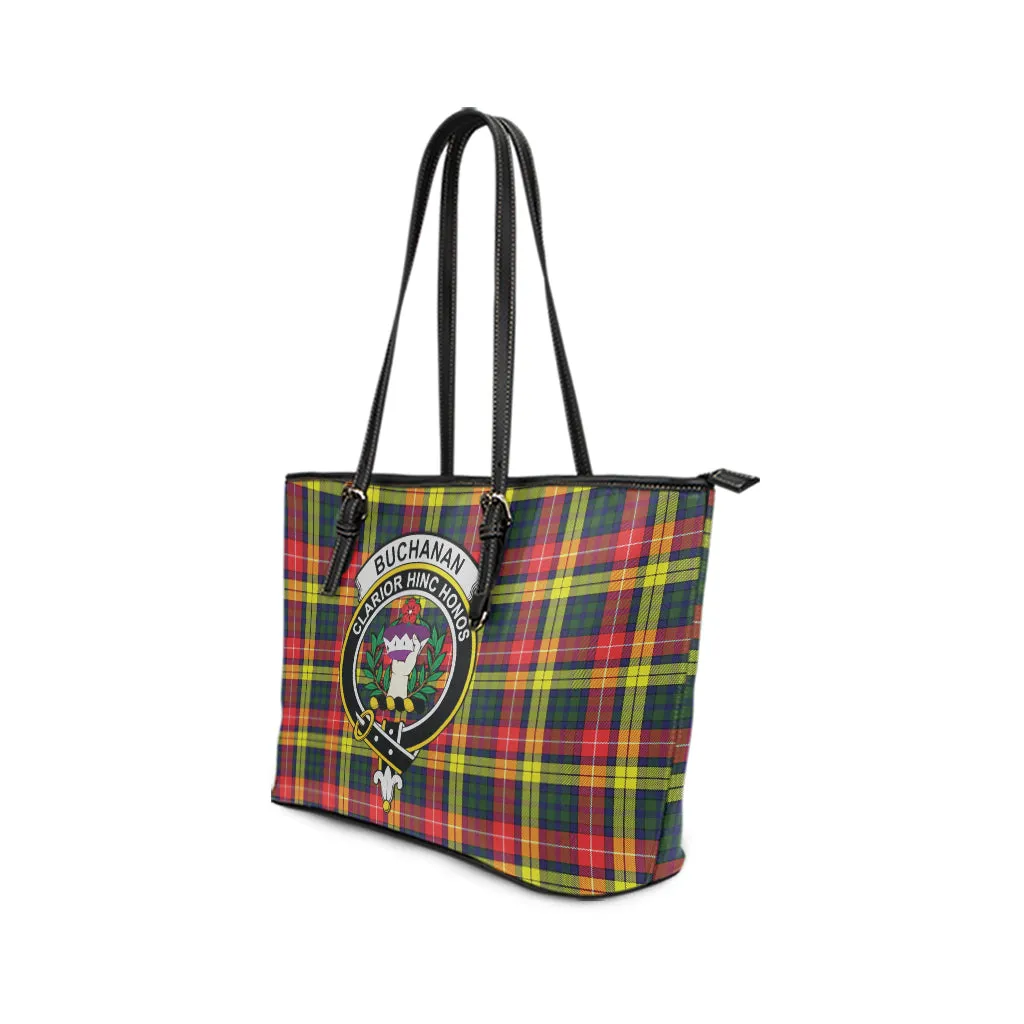 Buchanan Modern Tartan Leather Tote Bag with Family Crest