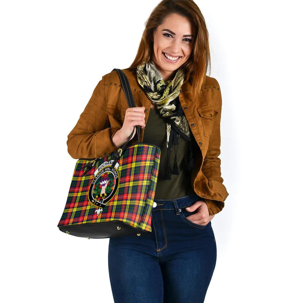 Buchanan Modern Tartan Leather Tote Bag with Family Crest