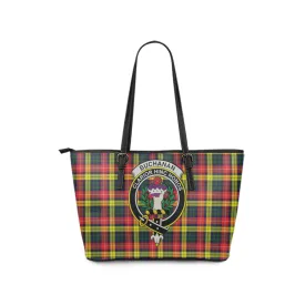 Buchanan Modern Tartan Leather Tote Bag with Family Crest