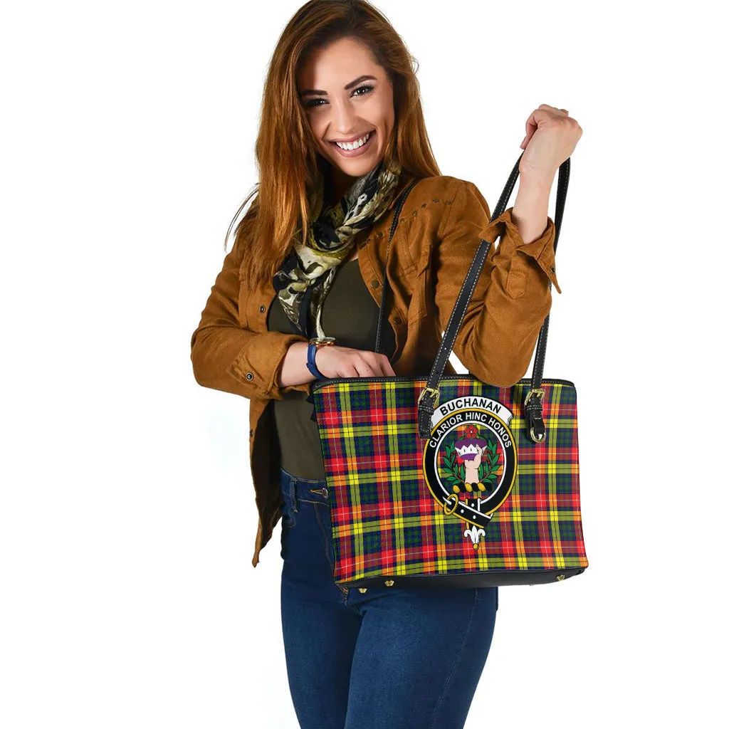 Buchanan Modern Tartan Leather Tote Bag with Family Crest