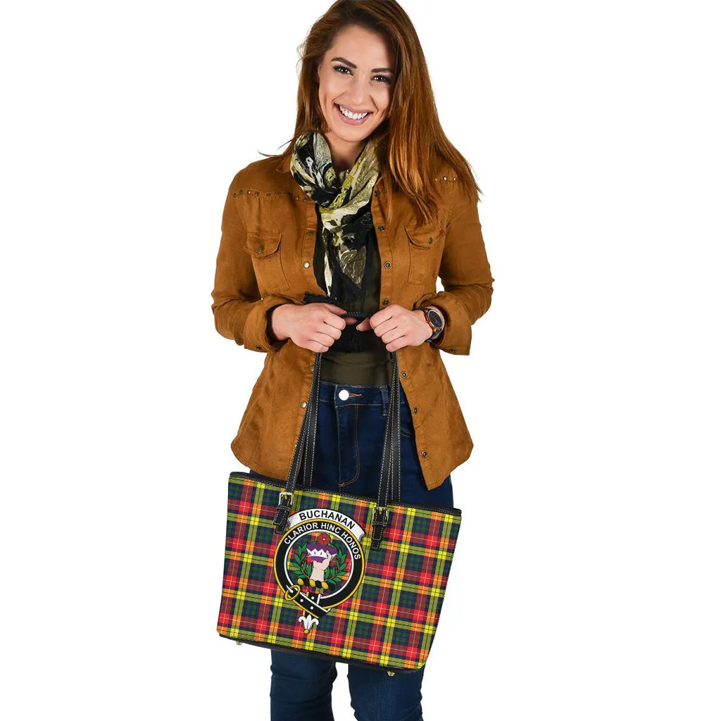 Buchanan Modern Tartan Leather Tote Bag with Family Crest