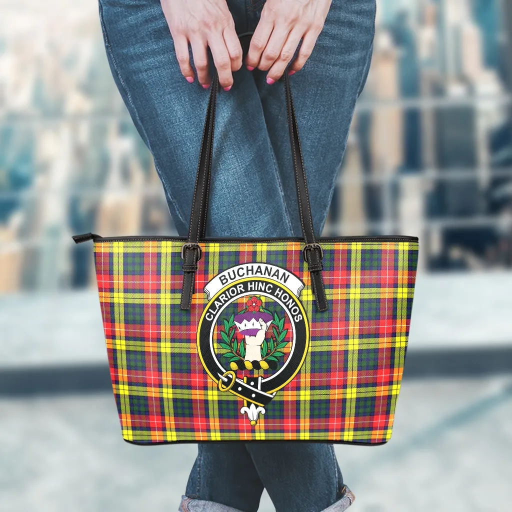Buchanan Modern Tartan Leather Tote Bag with Family Crest