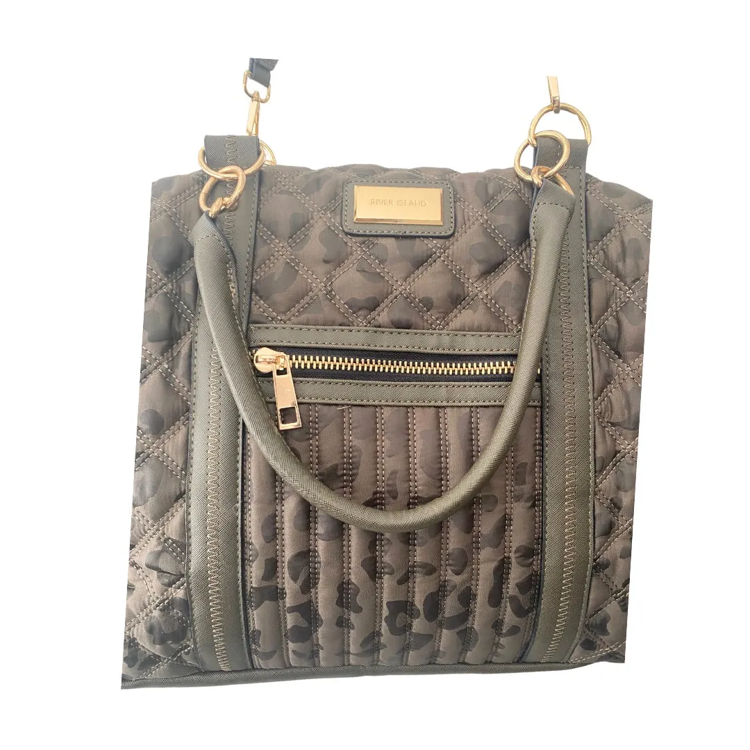 Camo Leopard Print Quilted Weekend Bag Green