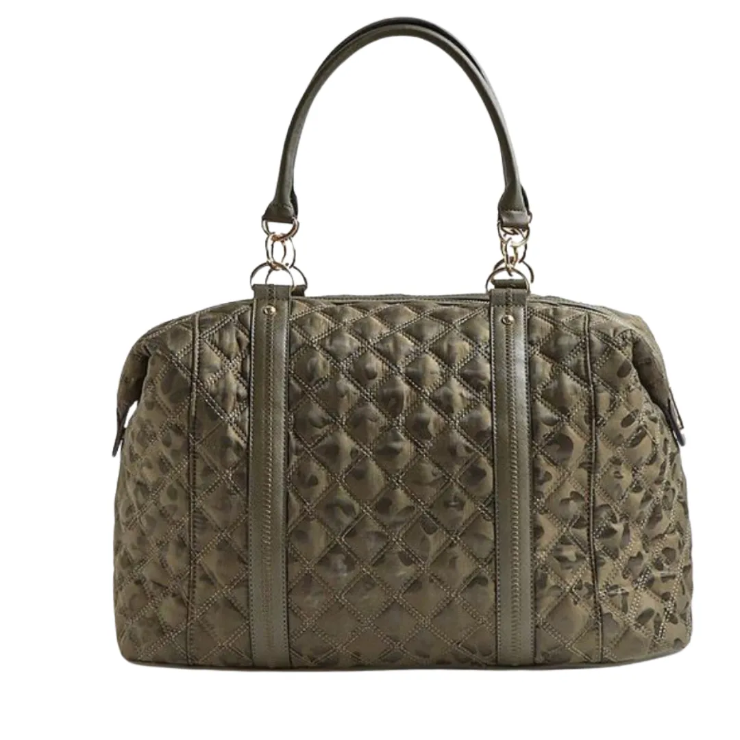 Camo Leopard Print Quilted Weekend Bag Green