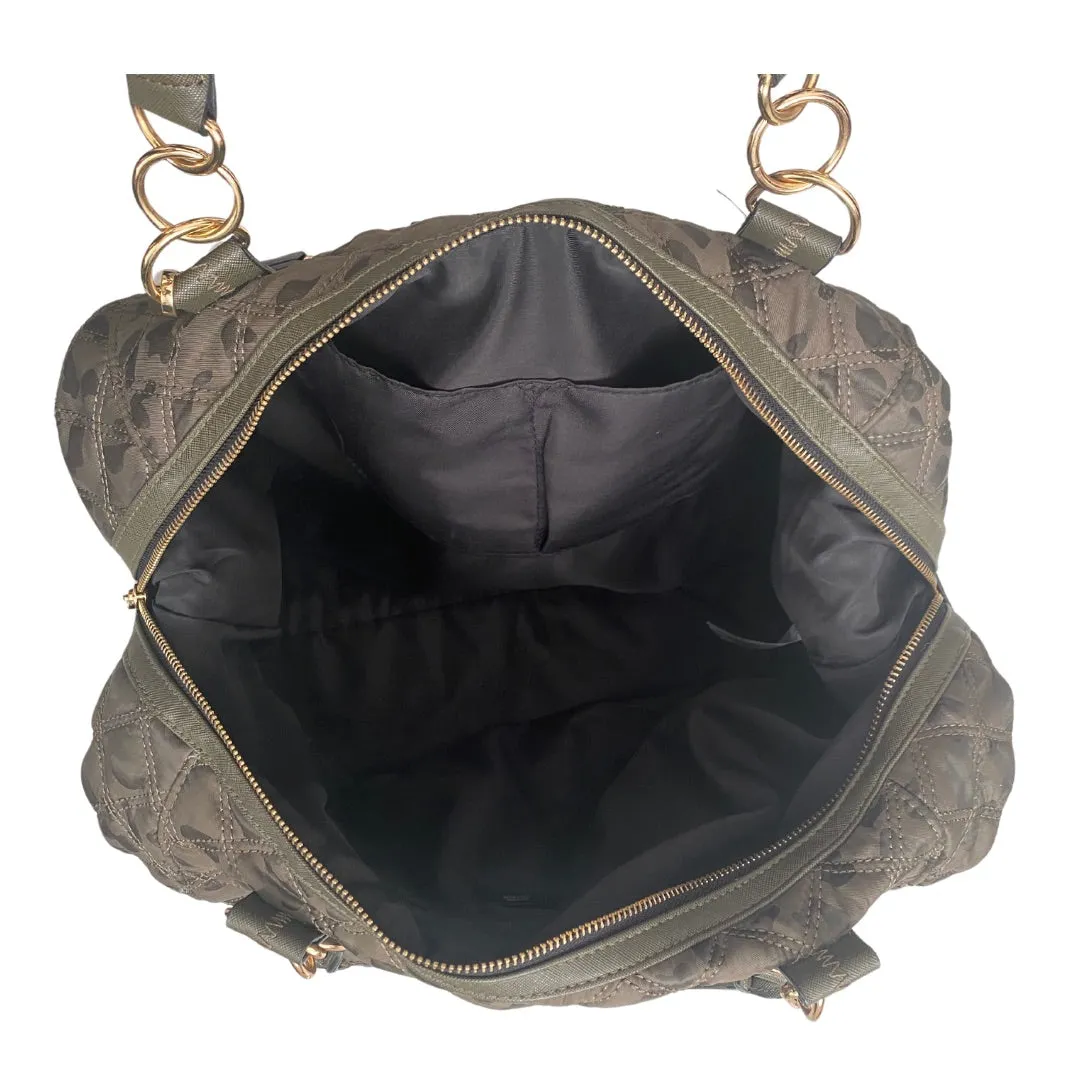 Camo Leopard Print Quilted Weekend Bag Green