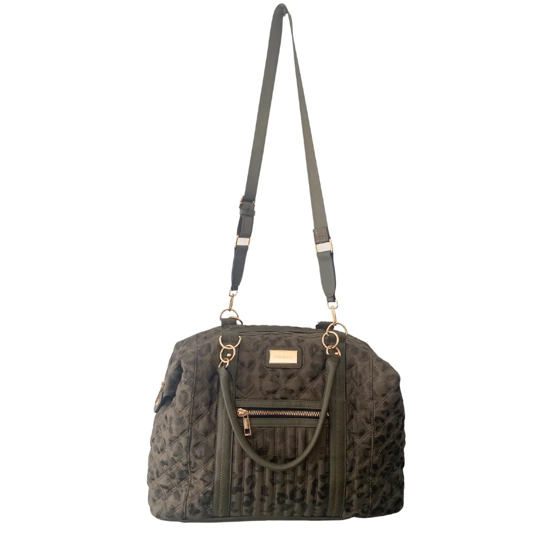 Camo Leopard Print Quilted Weekend Bag Green