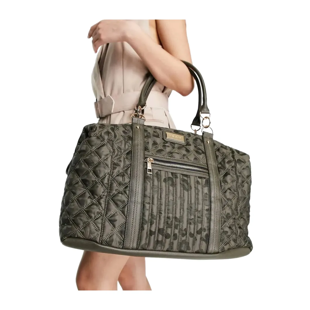 Camo Leopard Print Quilted Weekend Bag Green