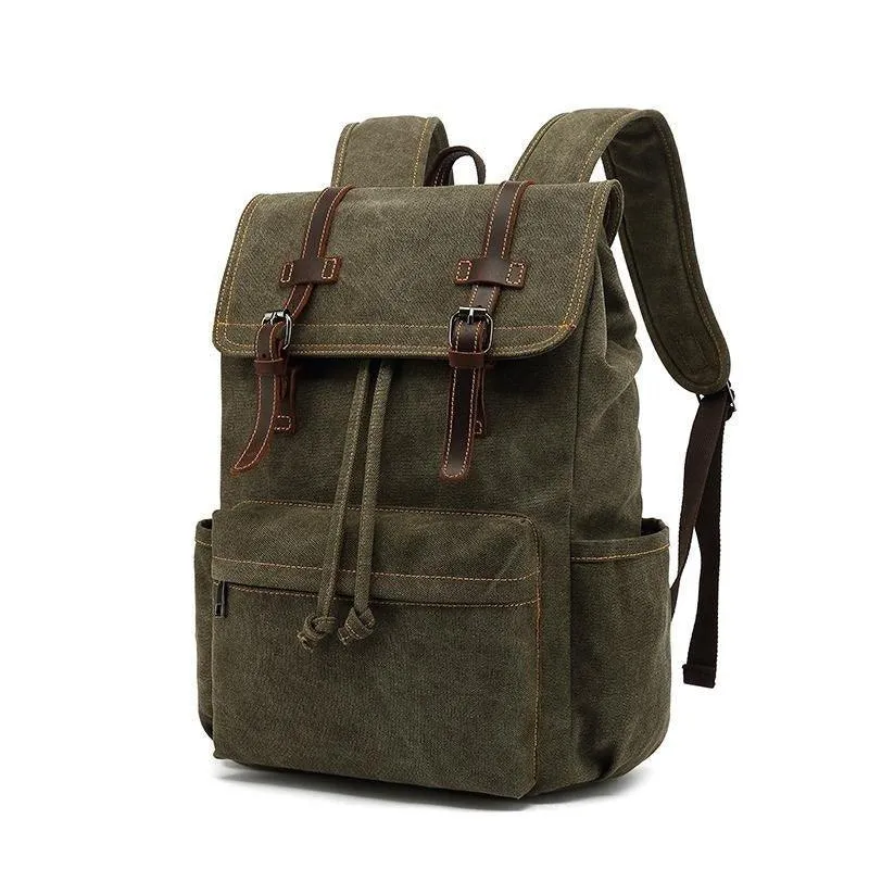 Canvas College Laptop Backpack Vintage Style