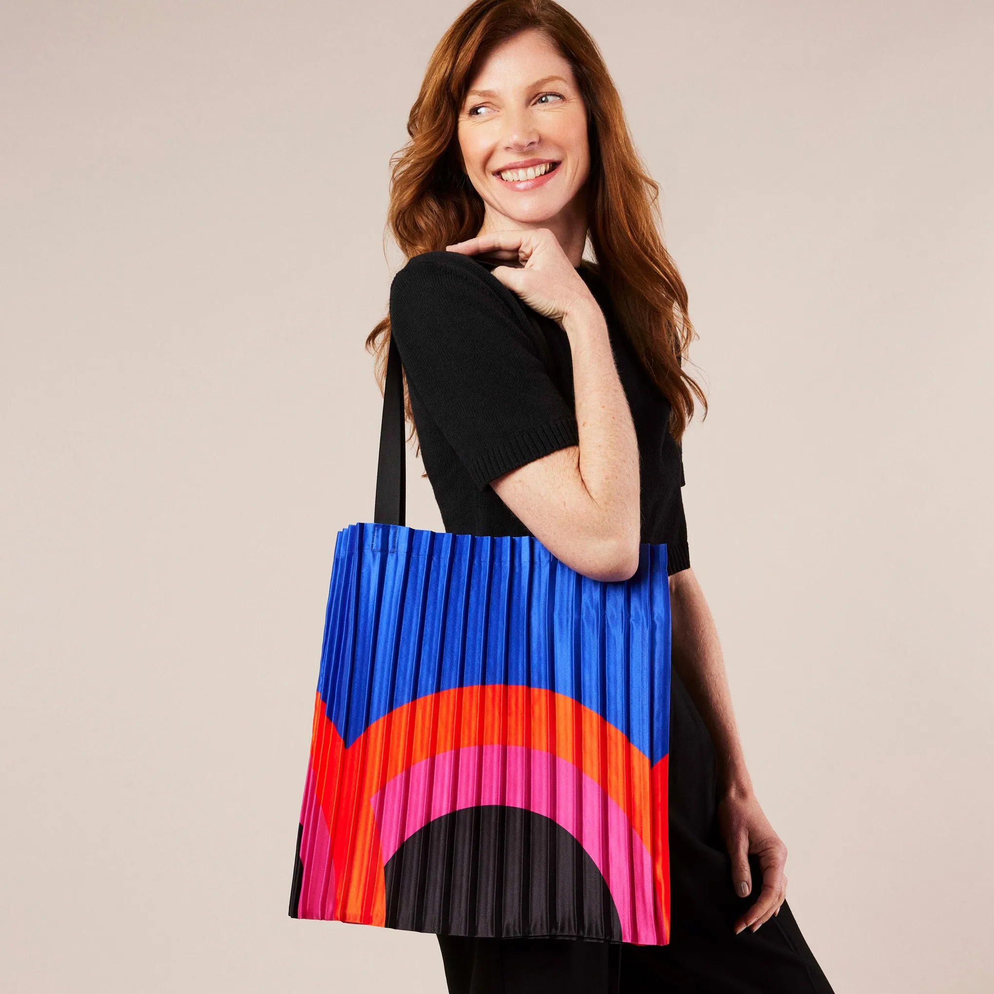 Colorblocked Pleated Tote Bag - Rainbow