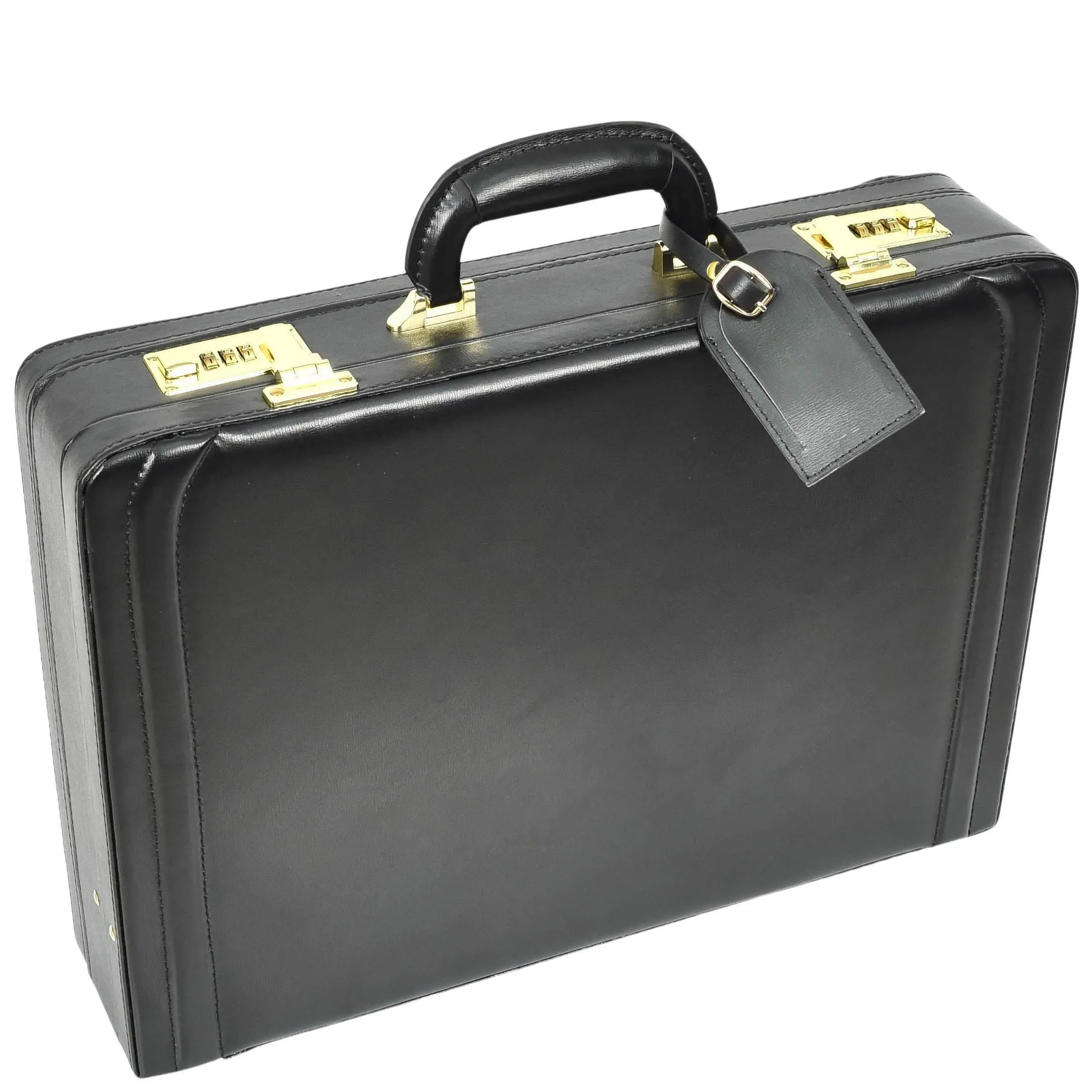 DR608 Classic Leather Lockable Briefcase Black