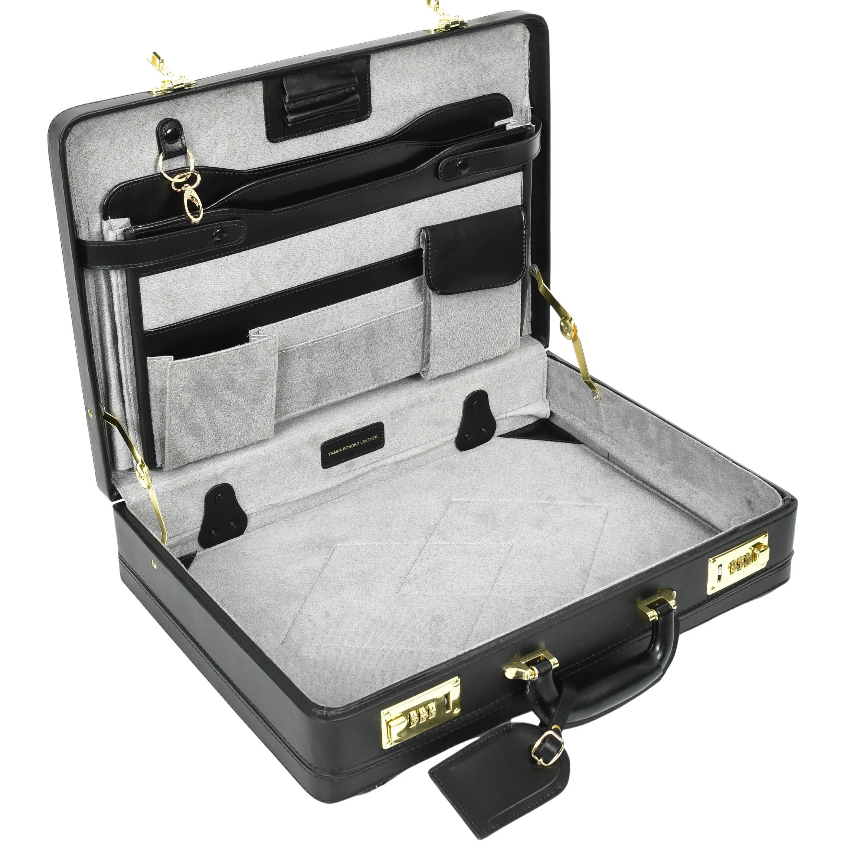 DR608 Classic Leather Lockable Briefcase Black
