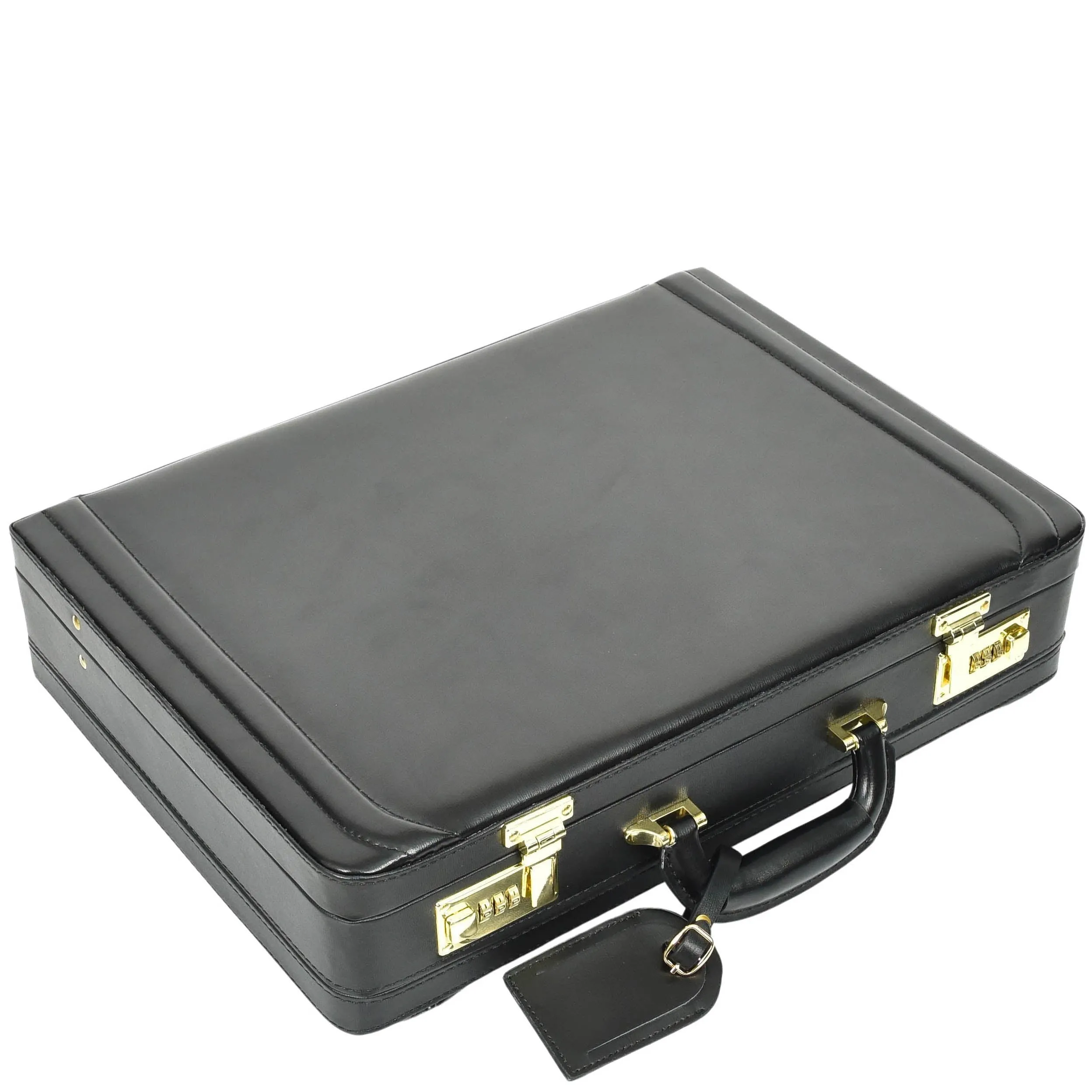 DR608 Classic Leather Lockable Briefcase Black