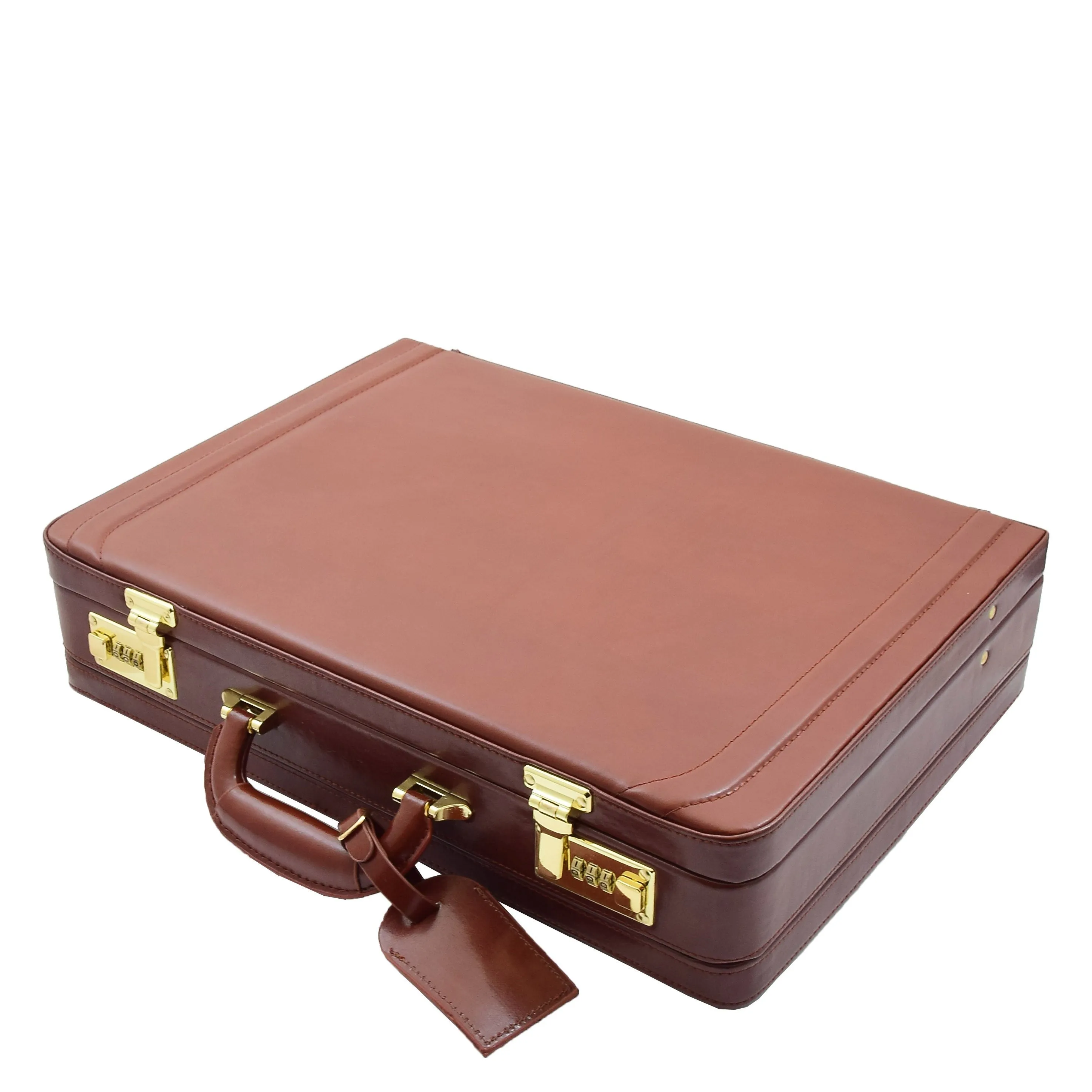 DR608 Classic Leather Lockable Briefcase Cognac