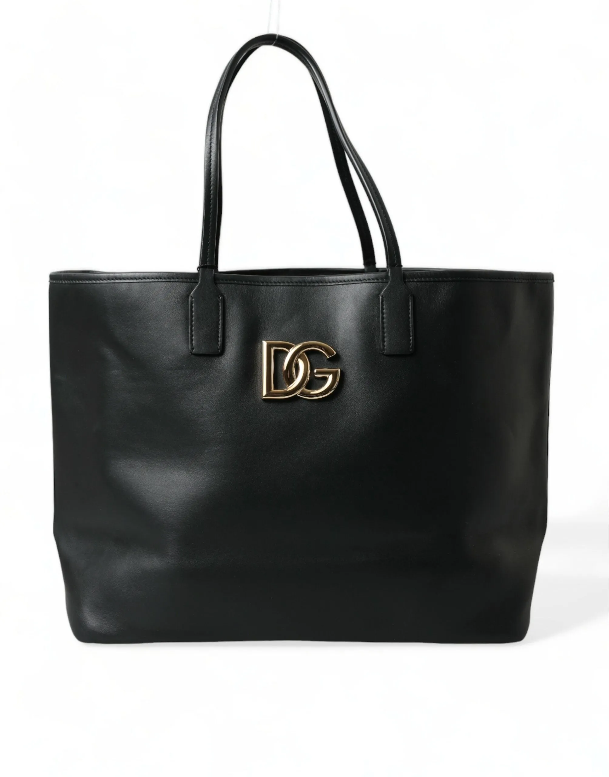 Elegant Black Leather Tote with Gold Detailing