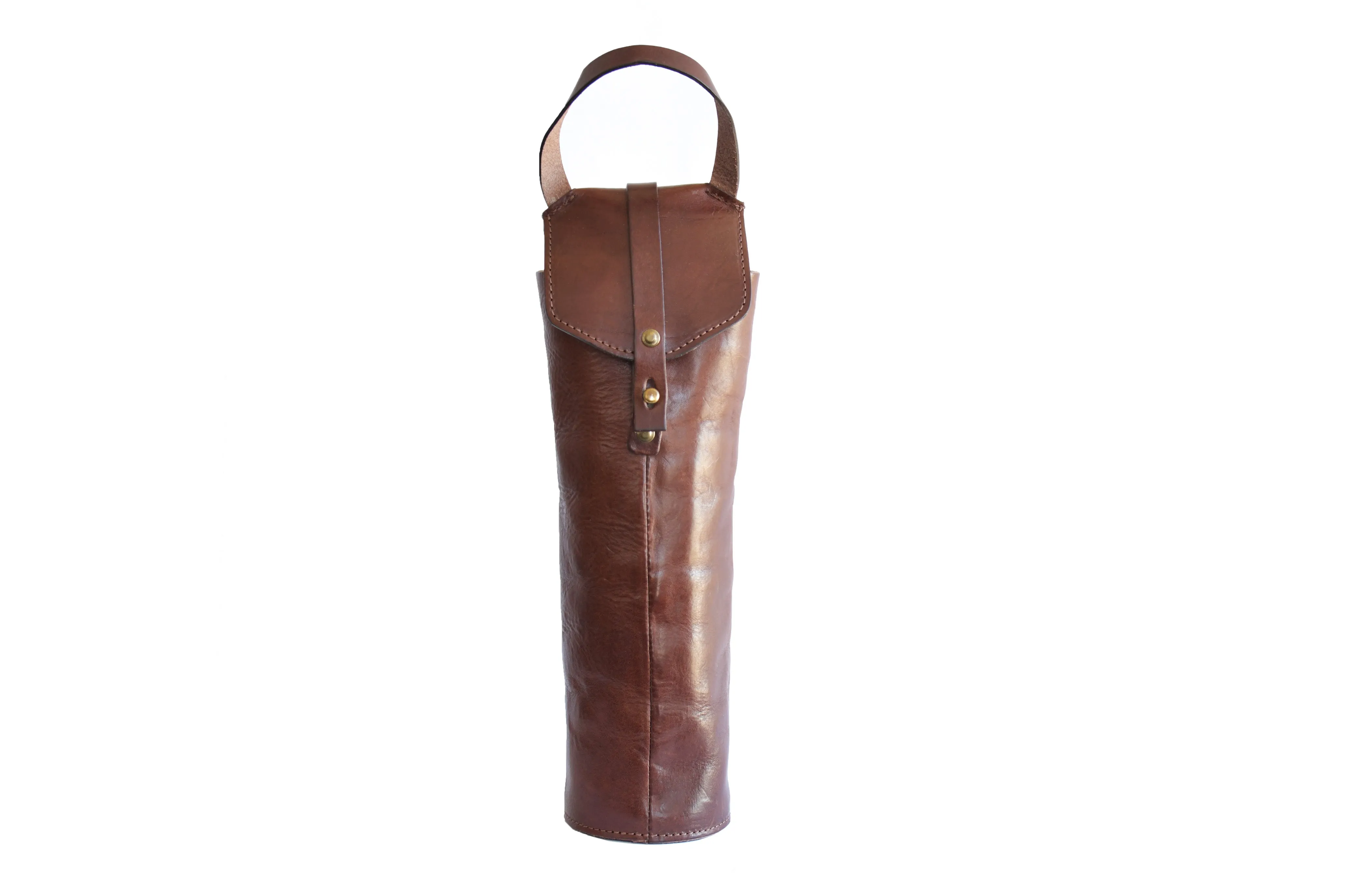 Italian Leather Wine Carrier - Vachetta Leathers - Walnut Brown Onyx Black