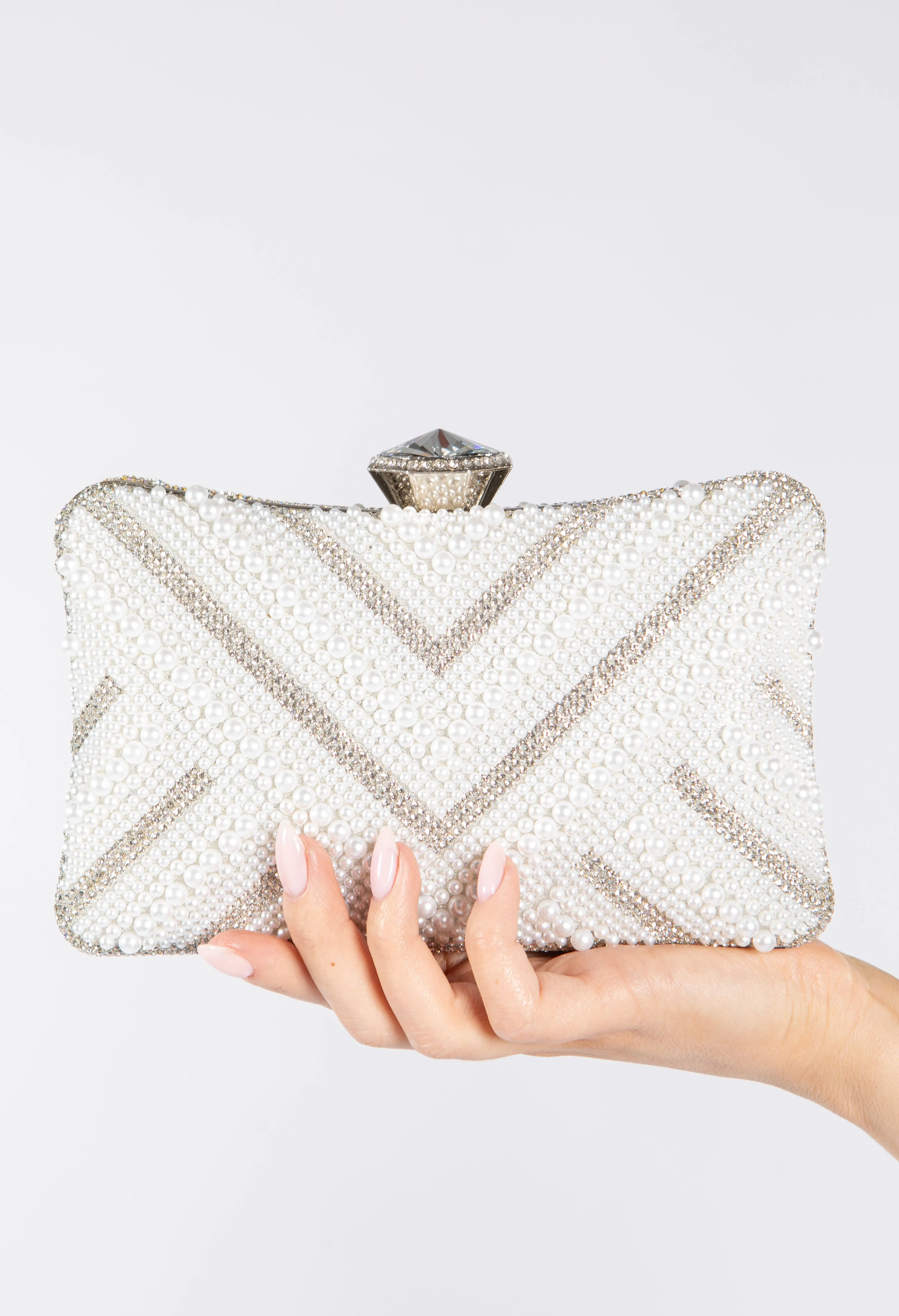 Luxury Pearl Clutch Bag with Diamanté Detailing