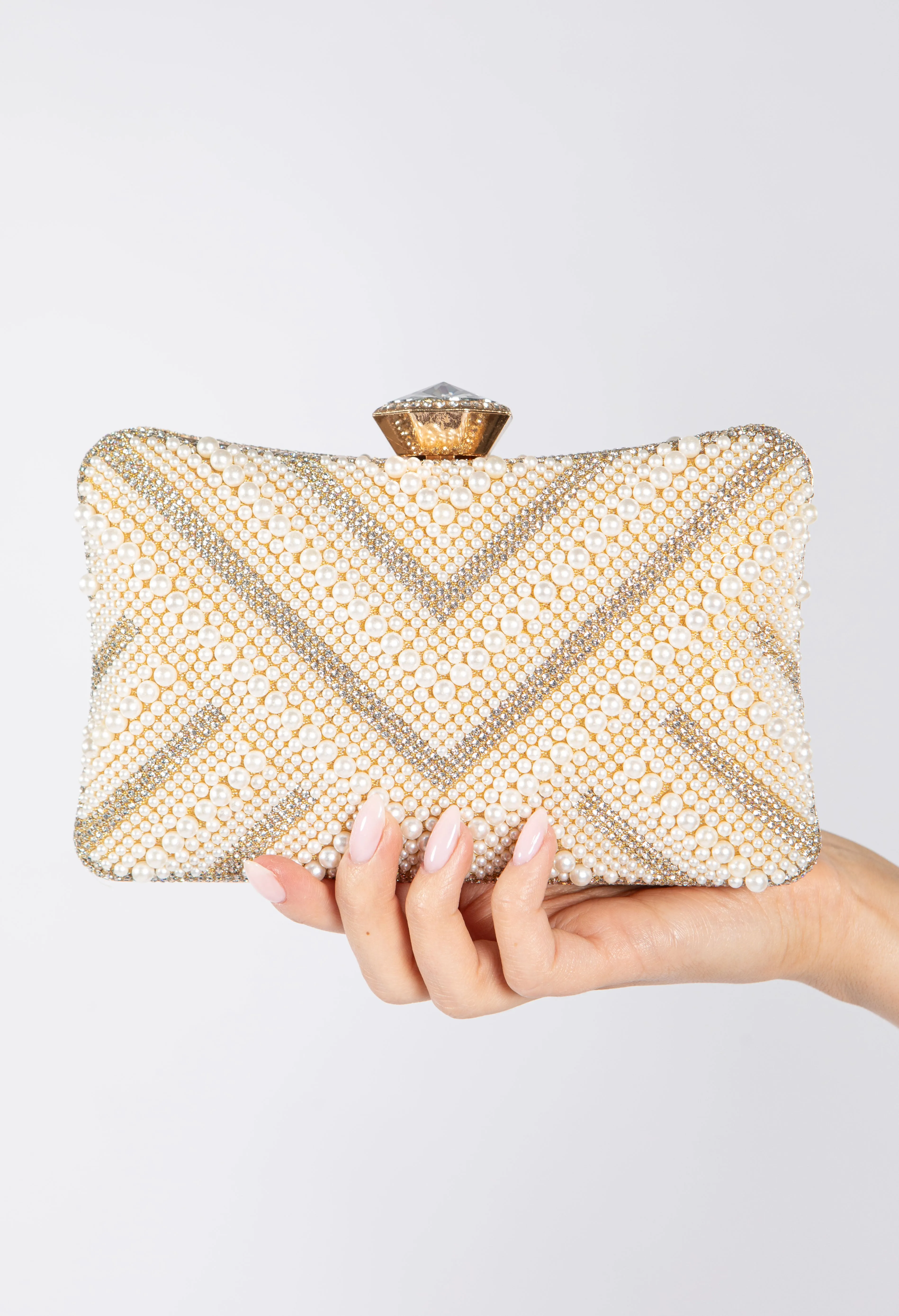 Luxury Pearl Clutch Bag with Diamanté Detailing