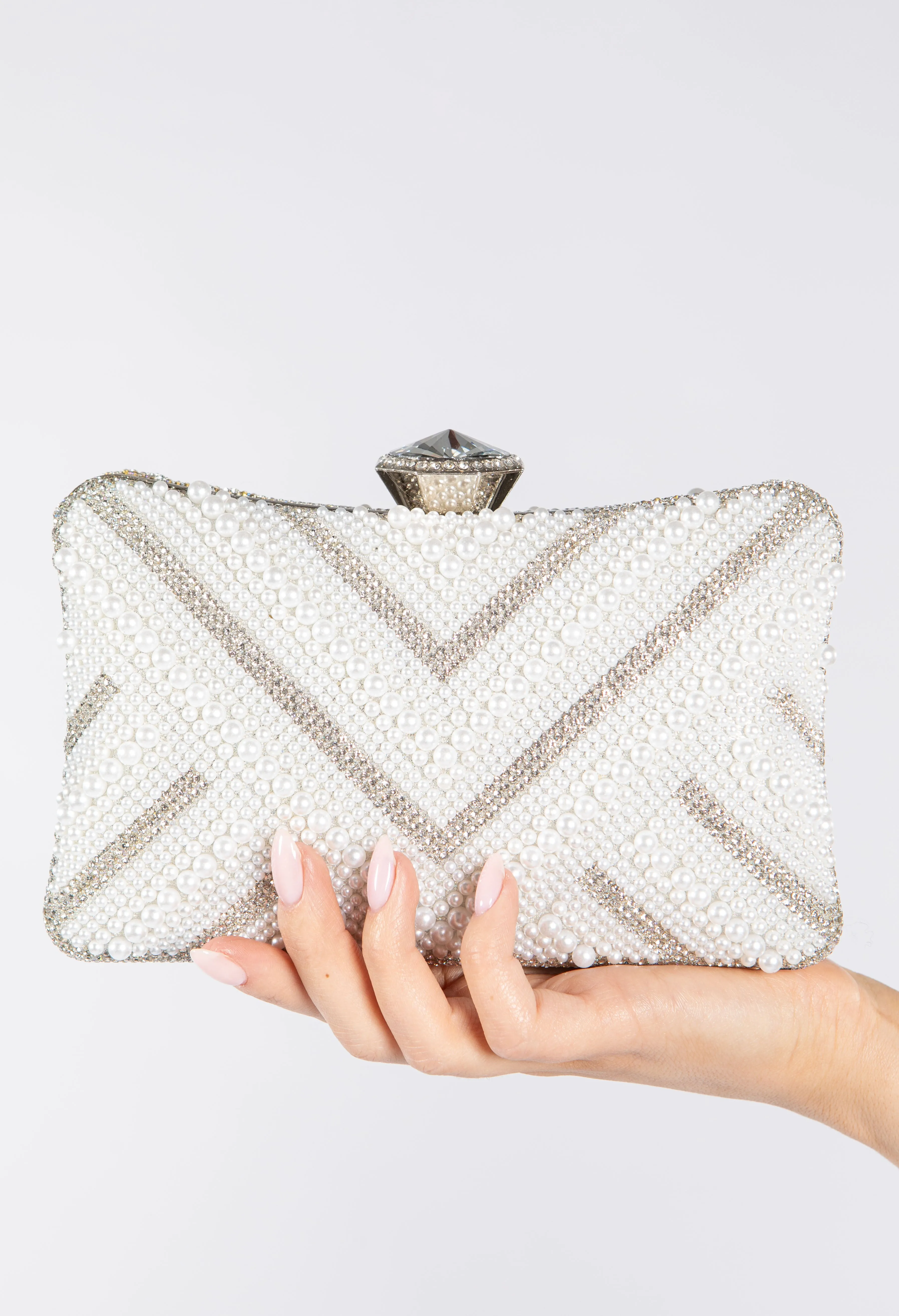 Luxury Pearl Clutch Bag with Diamanté Detailing