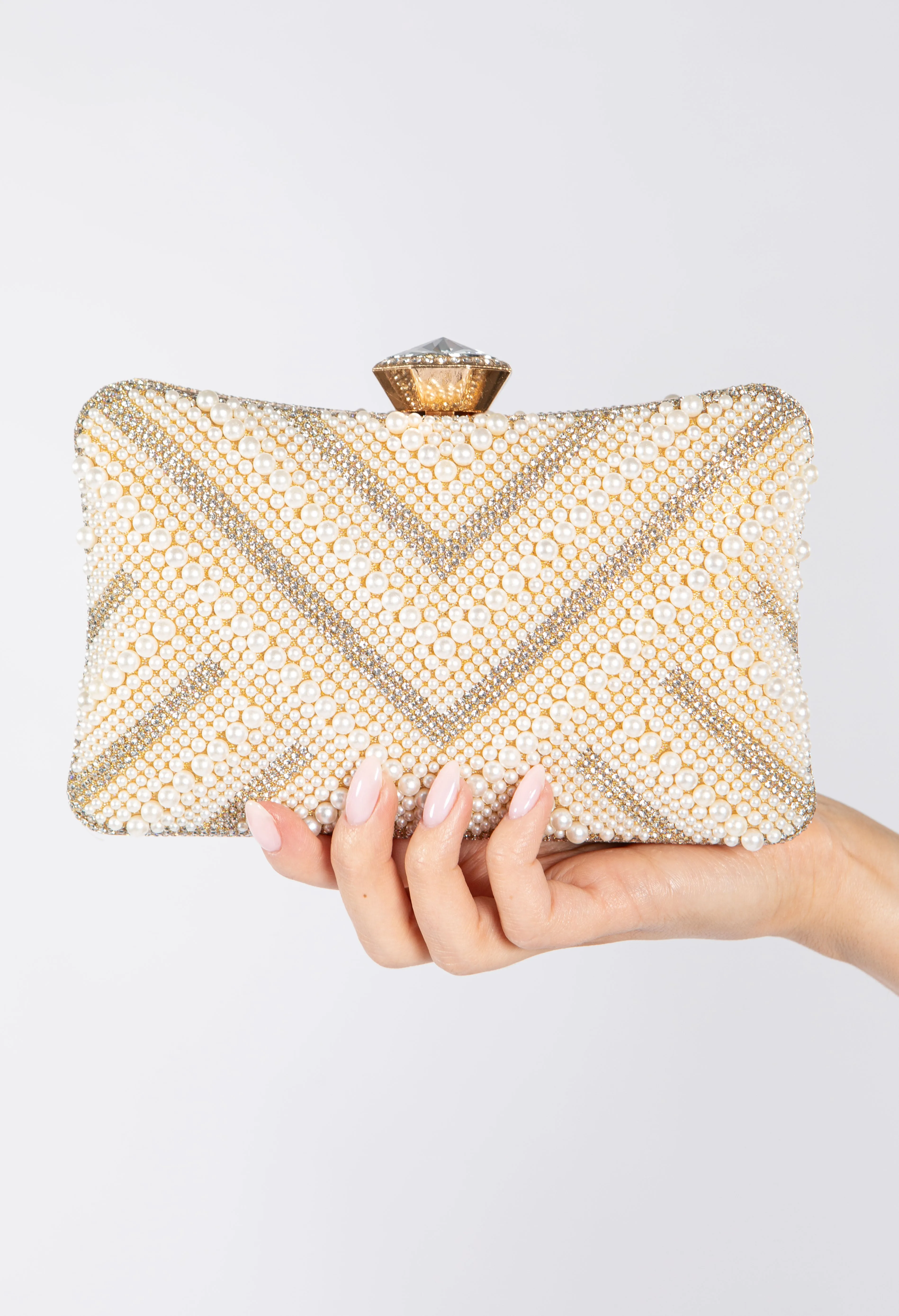 Luxury Pearl Clutch Bag with Diamanté Detailing