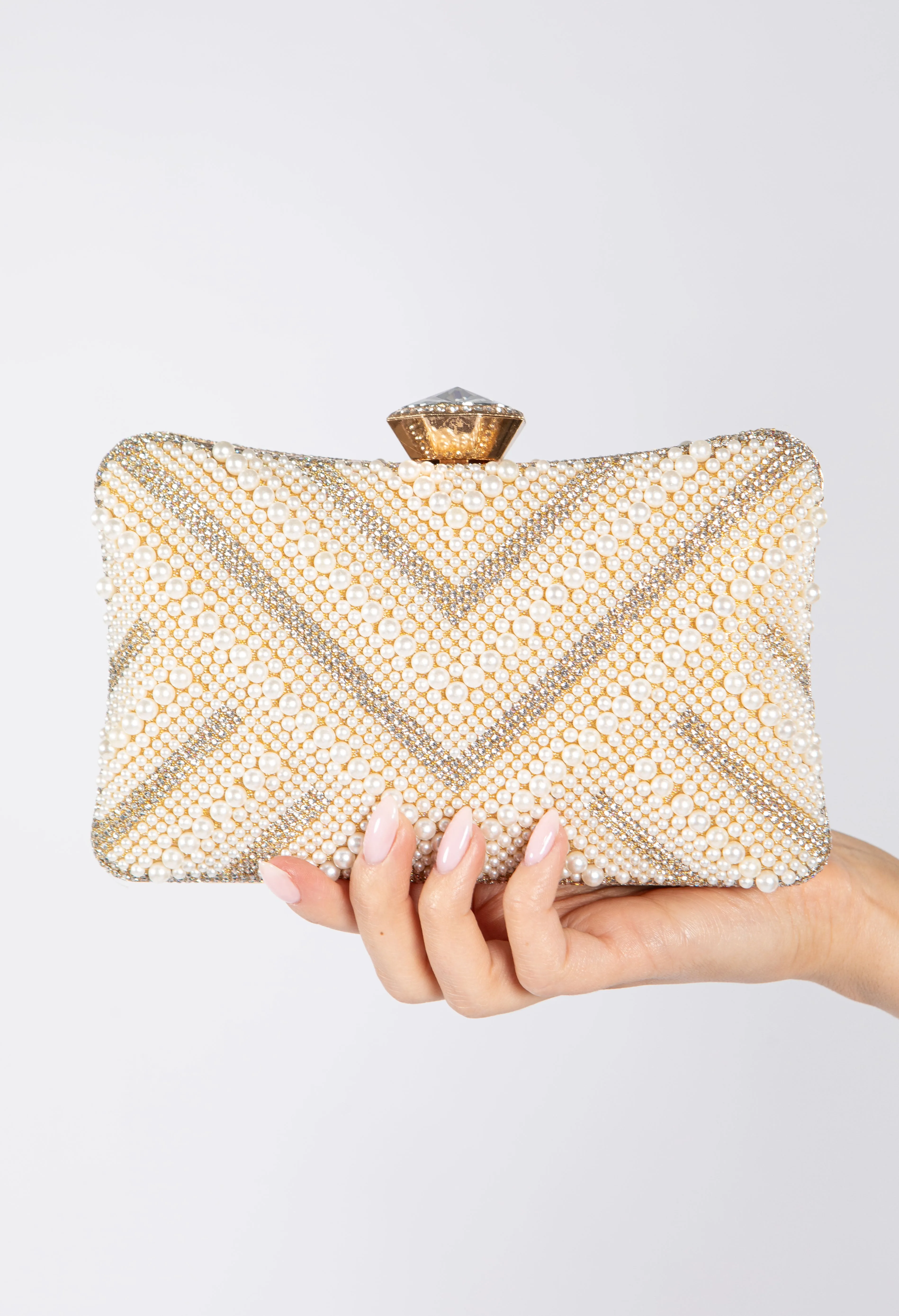 Luxury Pearl Clutch Bag with Diamanté Detailing