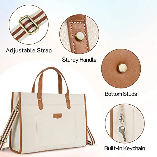 Missnine Laptop Tote Bag Canvas Laptop Bag 15.6 inch Work Shoulder Bags Casual Briefcase Handbag for Travel, Office, School