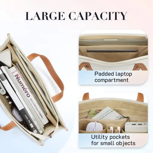 Missnine Laptop Tote Bag Canvas Laptop Bag 15.6 inch Work Shoulder Bags Casual Briefcase Handbag for Travel, Office, School