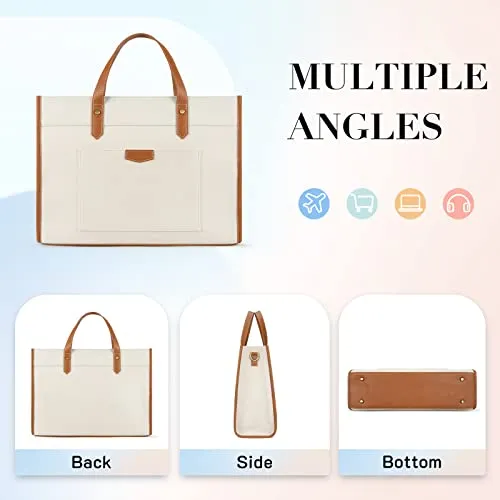 Missnine Laptop Tote Bag Canvas Laptop Bag 15.6 inch Work Shoulder Bags Casual Briefcase Handbag for Travel, Office, School