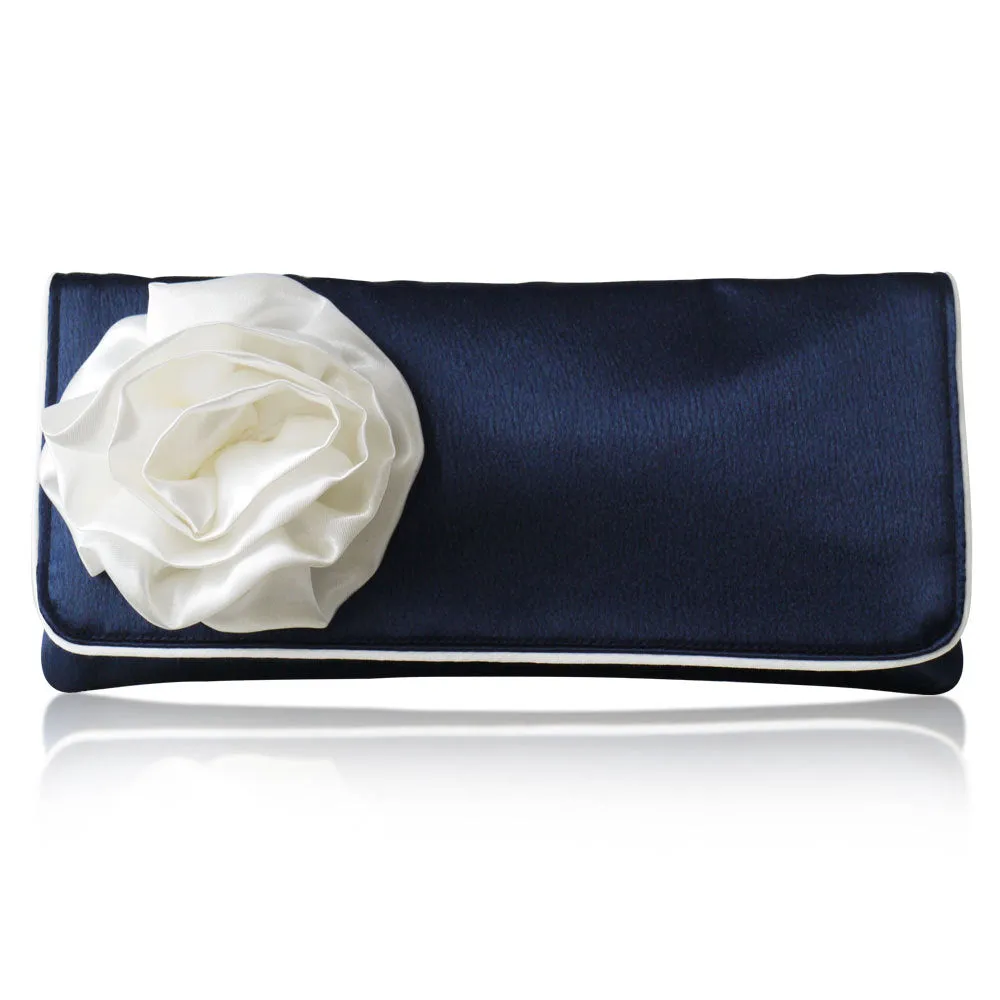 Navy and ivory satin clutch handbag Georgia