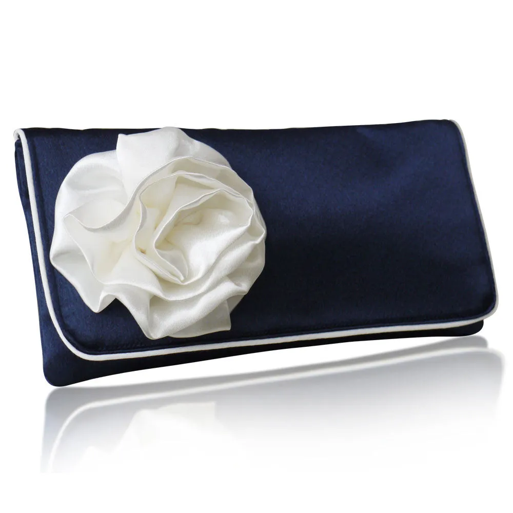 Navy and ivory satin clutch handbag Georgia