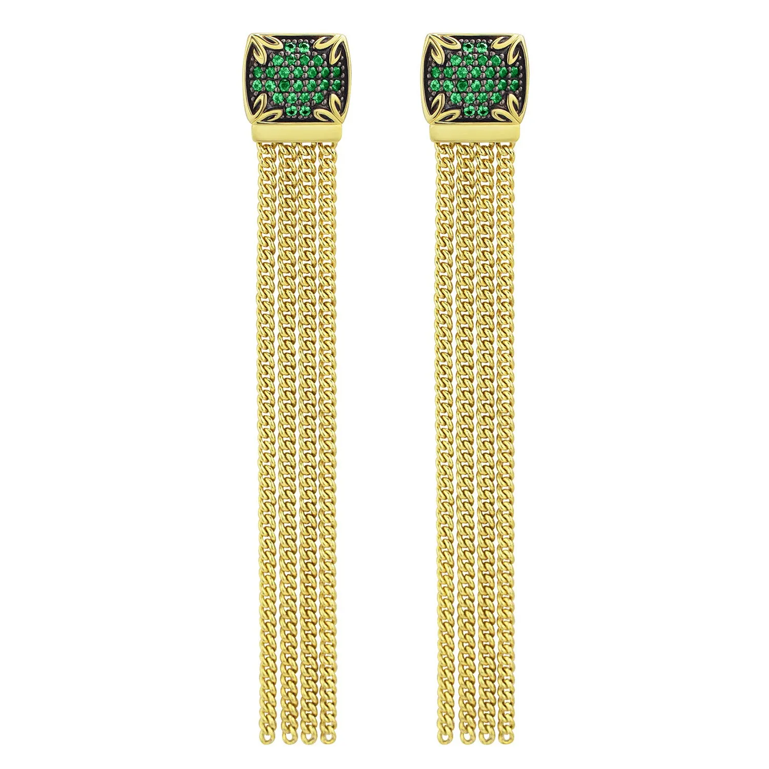 Possibility Pavé Tassel Earring Long - 18K Gold Vermeil   CZ Vert