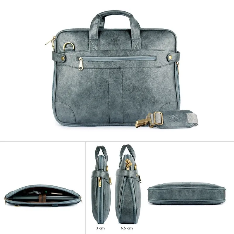 Single: The Clownfish 15.6 inch Synthetic Leather Laptop Bag - Premium Leatherette | Adjustable Strap | For 15.6 inch Laptops | Grey