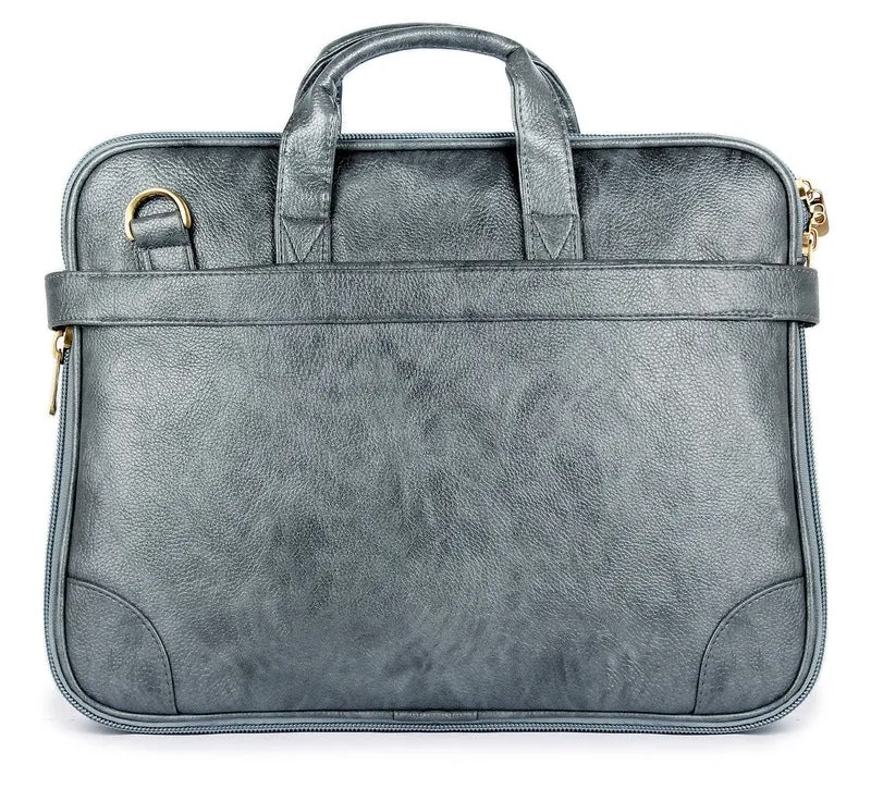 Single: The Clownfish 15.6 inch Synthetic Leather Laptop Bag - Premium Leatherette | Adjustable Strap | For 15.6 inch Laptops | Grey