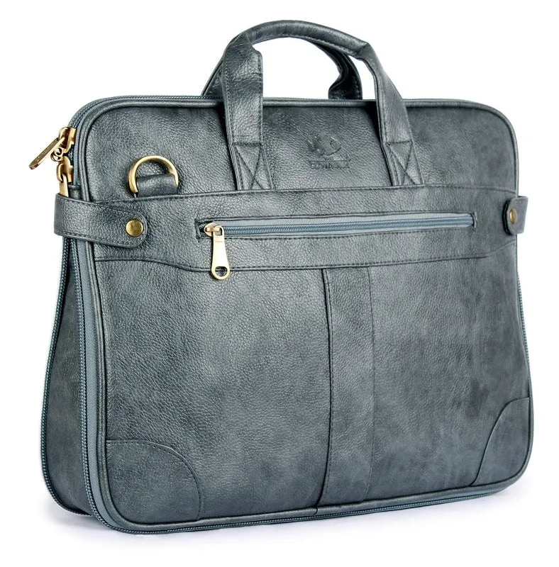 Single: The Clownfish 15.6 inch Synthetic Leather Laptop Bag - Premium Leatherette | Adjustable Strap | For 15.6 inch Laptops | Grey