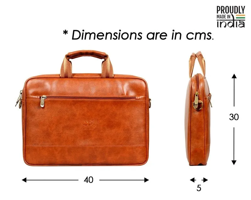 THE CLOWNFISH Biz Faux Leather 15.6 inch Laptop Messenger Bag | Comfortable Adjustable Strap | 12L | Tan