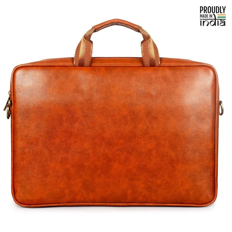 THE CLOWNFISH Biz Faux Leather 15.6 inch Laptop Messenger Bag | Comfortable Adjustable Strap | 12L | Tan