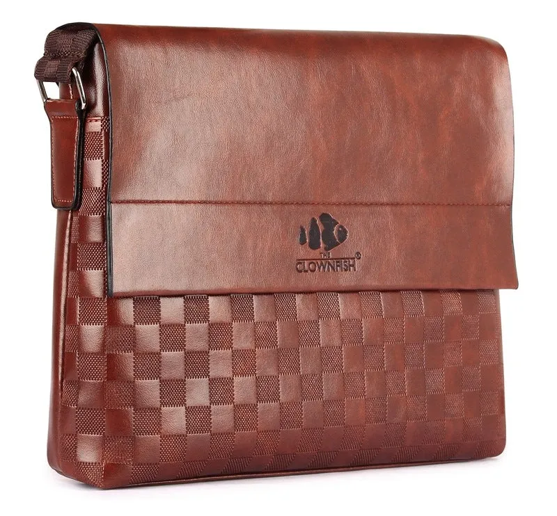 THE CLOWNFISH Checkers Series Synthetic 22 cms Brown Messenger Bag