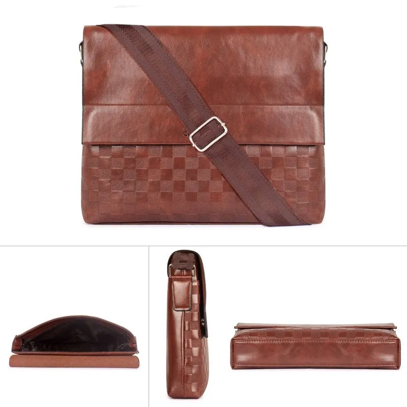 THE CLOWNFISH Checkers Series Synthetic 22 cms Brown Messenger Bag
