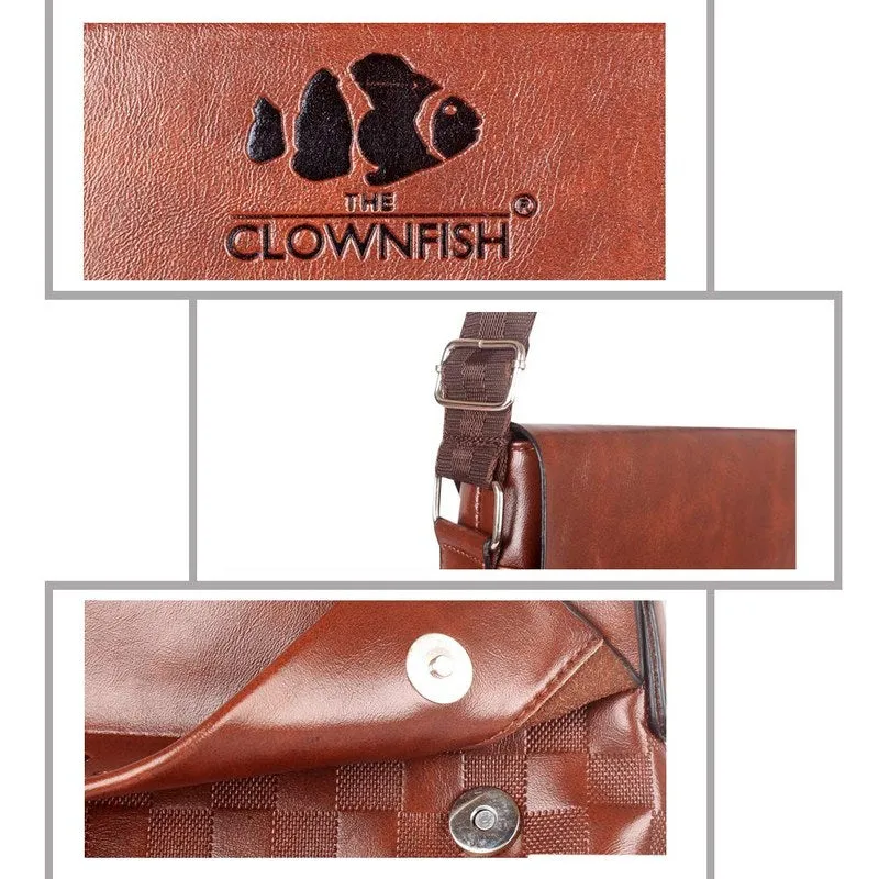 THE CLOWNFISH Checkers Series Synthetic 22 cms Brown Messenger Bag