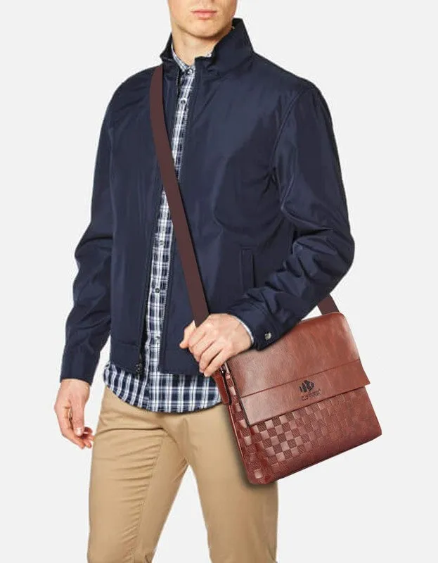 THE CLOWNFISH Checkers Series Synthetic 22 cms Brown Messenger Bag