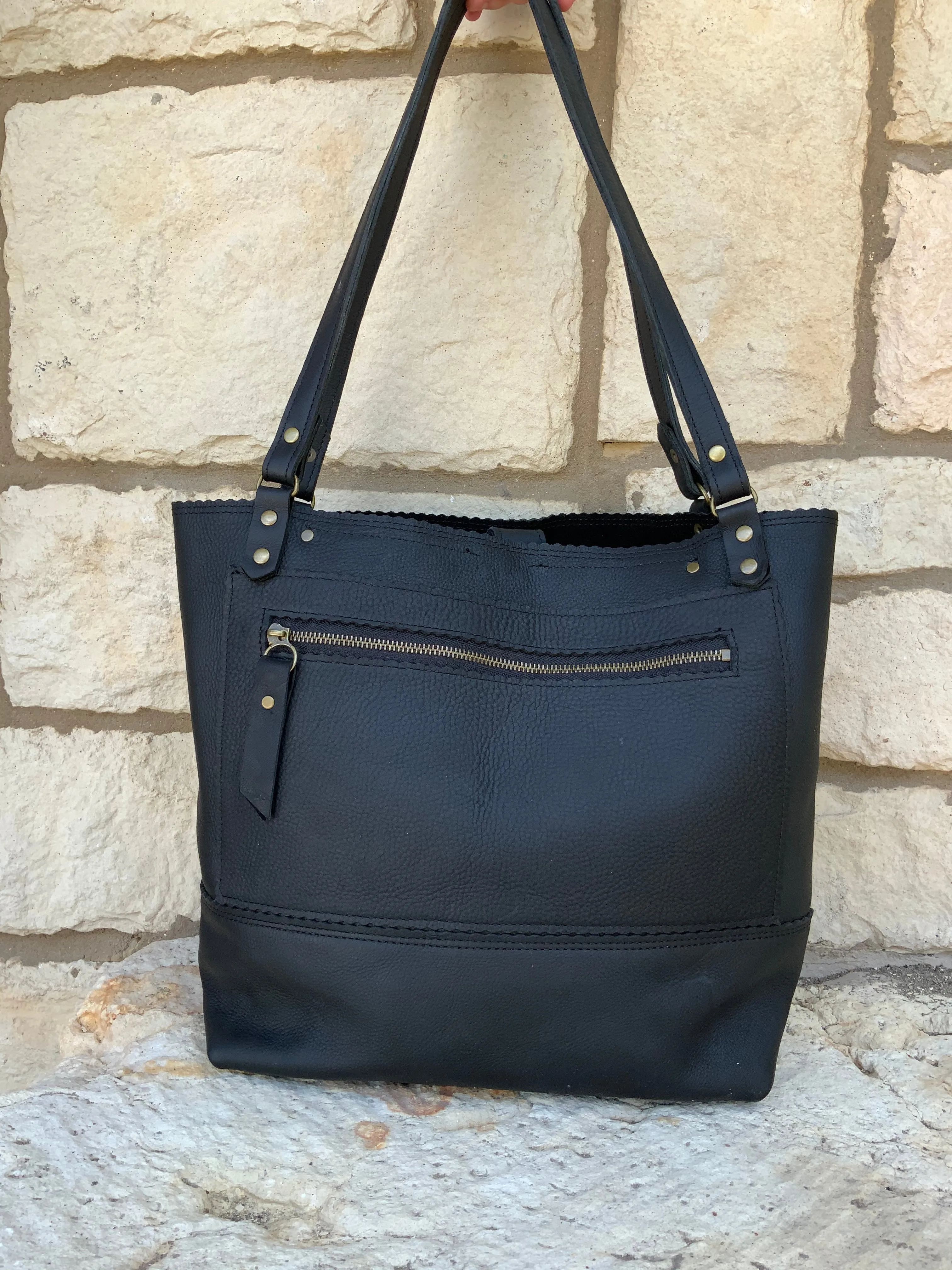 Tote w/ Studded Detail- Large- Black Half   Half